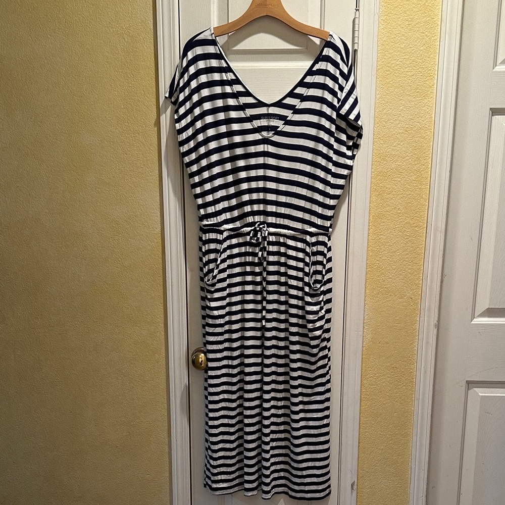 torrid Navy & White Striped V‑Neck Drawstring Midi Dress